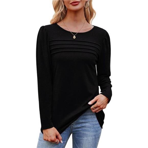 Long Sleeve Shirts for Women - Trendy Fall Fashion Dressy Casual Pleated Tunic - Picture 5 of 7